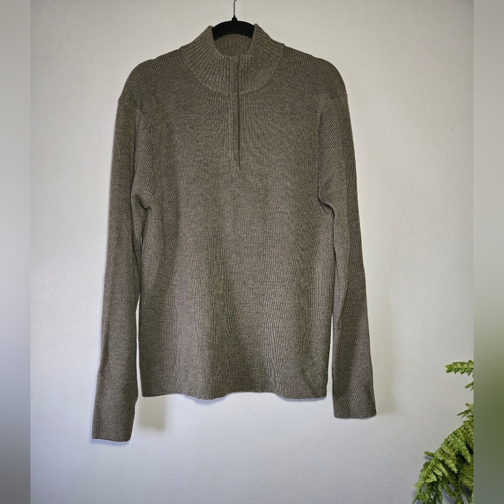 Peter Millar Merino Wool Quarter Zip Sweater Olive‎ Green Medium